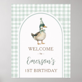 One Lucky Anka Grönt Gingham 1st Birthday Välkomme Poster