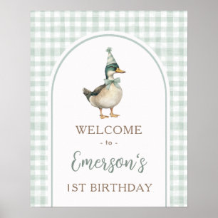 One Lucky Anka Grönt Gingham 1st Birthday Välkomme Poster