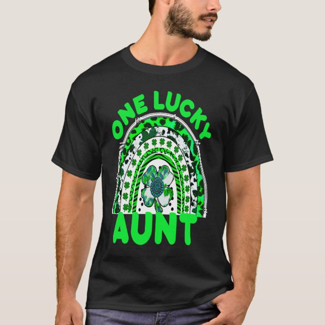 One Lucky Aunt Good Luck Green Rainbow Shamrock Le T Shirt (Framsida)