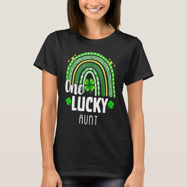 One Lucky Aunt Leopard Print Rainbow St Patricku20 T Shirt (Framsida)
