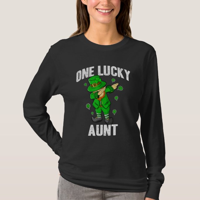 One Lucky Aunt St Patricks Day Dabbing Leprechaun  T Shirt (Framsida)