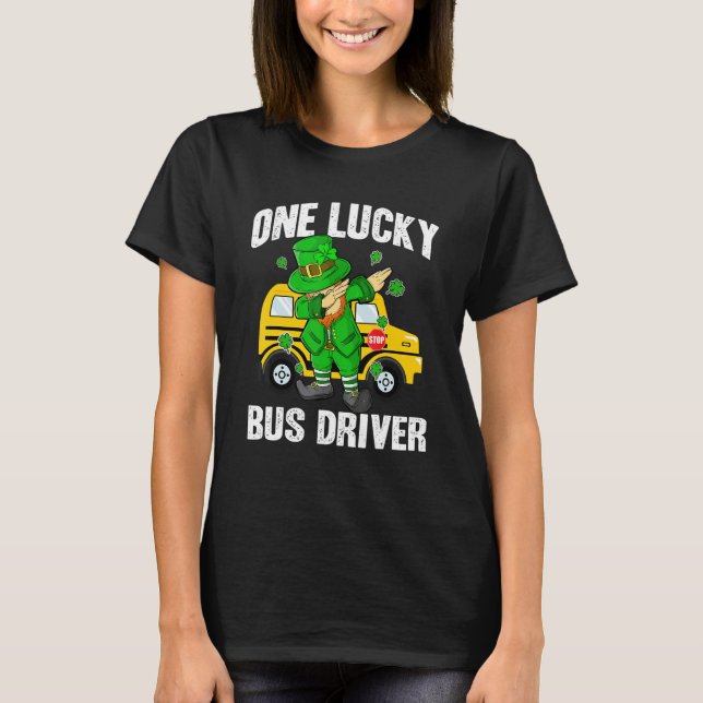 One Lucky Bus Driver St Patricks Day Dabbing Lepre T Shirt (Framsida)
