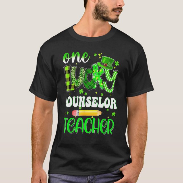 One Lucky Counselor Teacher Pencil Shamrock St Pat T Shirt (Framsida)