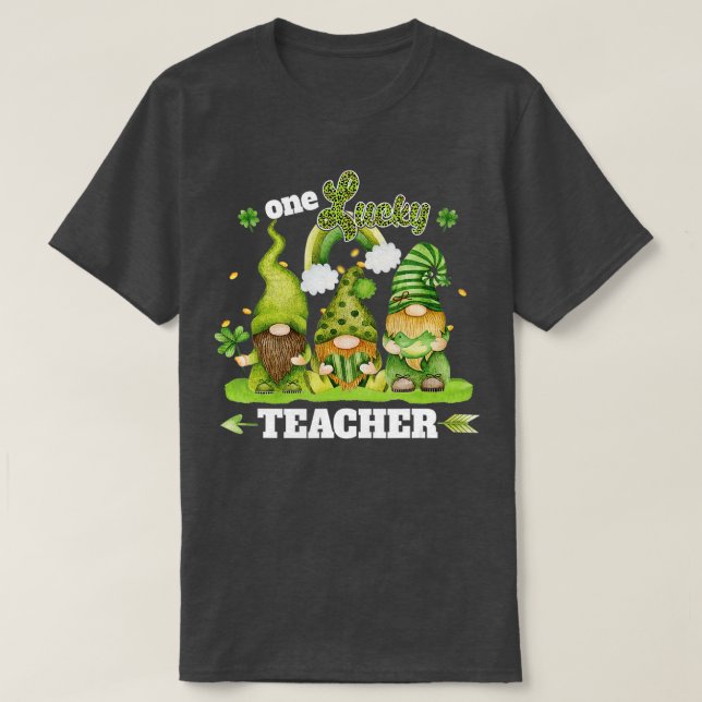 One Lucky Cute Teacher Leopard Gnomes Happy St Pat T Shirt (Design framsida)