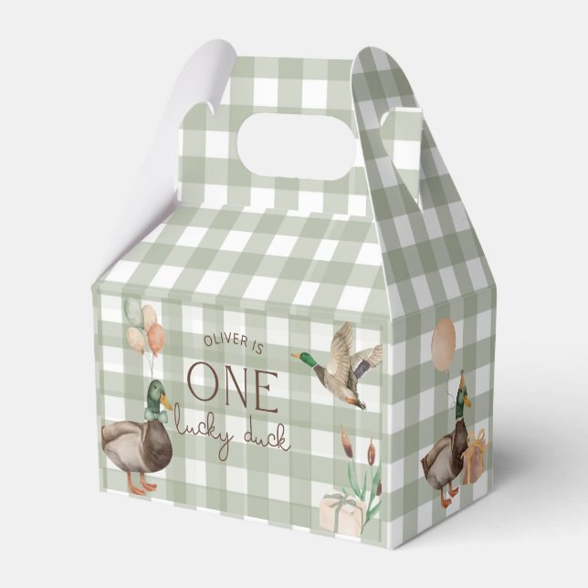 One Lucky Duck 1-års födelsedagsjaktfest  Presentaskar (Framsidan Sidan)