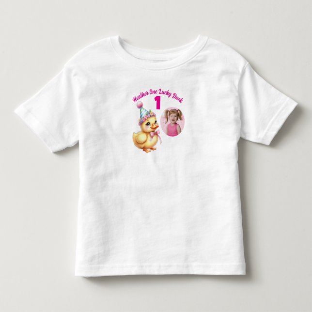 One Lucky Duck 1-årspresent för foto T Shirt (Framsida)