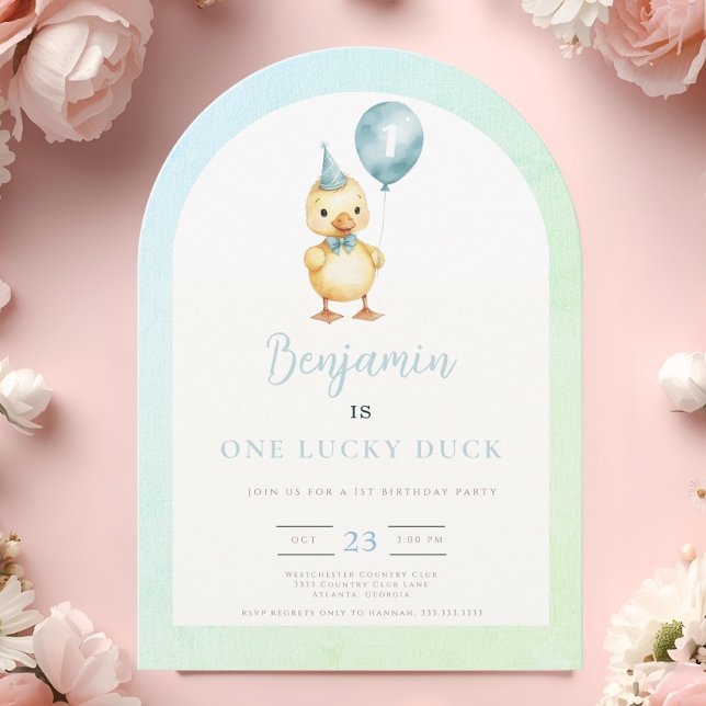  One Lucky Duck Balloon 1st Birthday Inbjudningar (Skapare uppladdad)