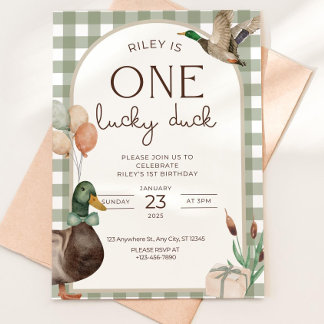 One Lucky Duck Birthday Invitation Boys First Birt Inbjudningar