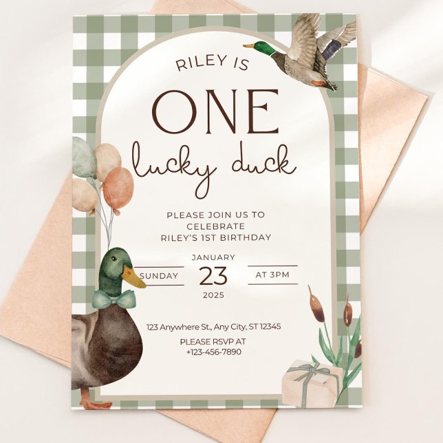 One Lucky Duck Birthday Invitation Boys First Birt Inbjudningar (Skapare uppladdad)