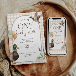 One Lucky Duck Birthday Invitation Boys First Inbjudningar