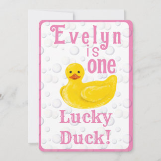 One Lucky Duck First Birthday Invitation Inbjudningar
