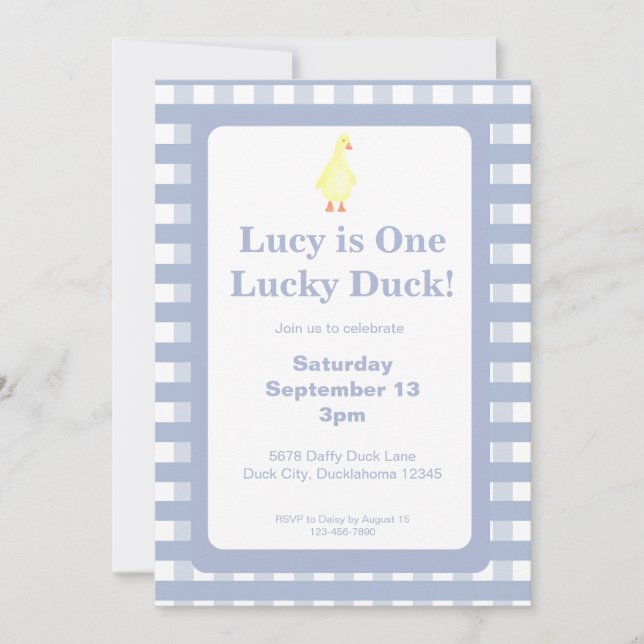 One Lucky Duck Invitation Template (Dusty Blue) Inbjudningar (Framsida)