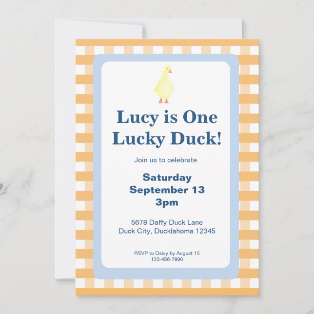 One Lucky Duck Invitation Template (Orange) Inbjudningar (Framsida)