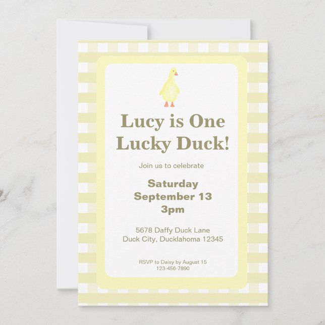 One Lucky Duck Invitation Template (Pale Yellow) Inbjudningar (Framsida)