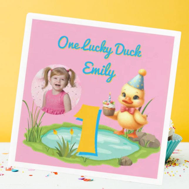 One Lucky Duck Kids 1st Birthday Photo Pappersservett (Skapare uppladdad)