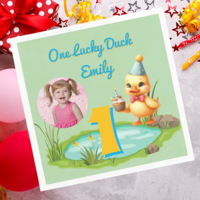 One Lucky Duck Kids 1st Birthday Photo Pappersservett (Skapare uppladdad)