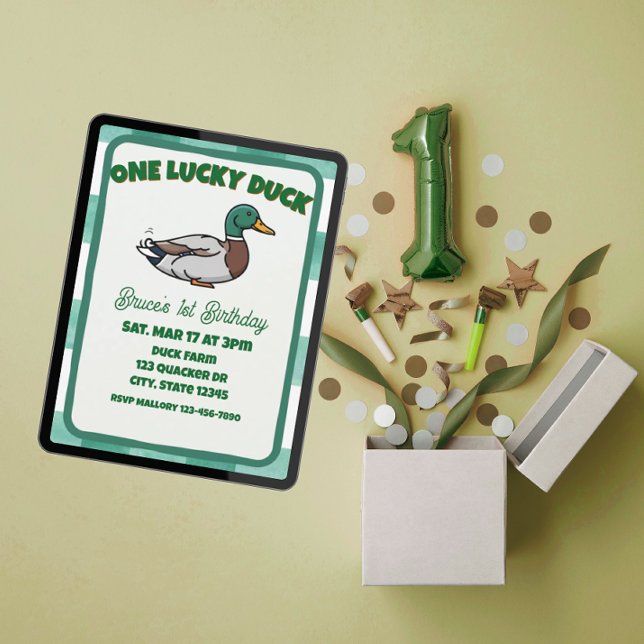 One Lucky Duck, Mallard Green 1st Birthday Inbjudningar (Skapare uppladdad)