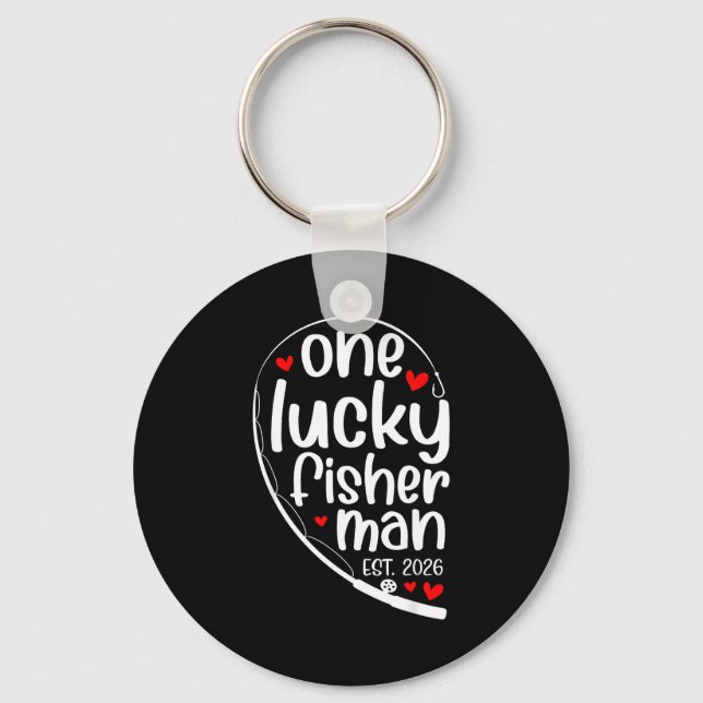 One Lucky Fisher Man 2026 Heart Valentine Matching Nyckelring (Framsida)