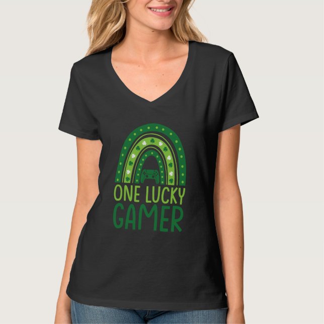 One Lucky Gamer Rainbow Shamrock St Patrick's Day  T Shirt (Framsida)