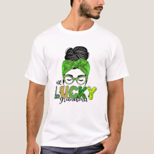 One Lucky Grandma Messy Bun St patricks day Irish T Shirt