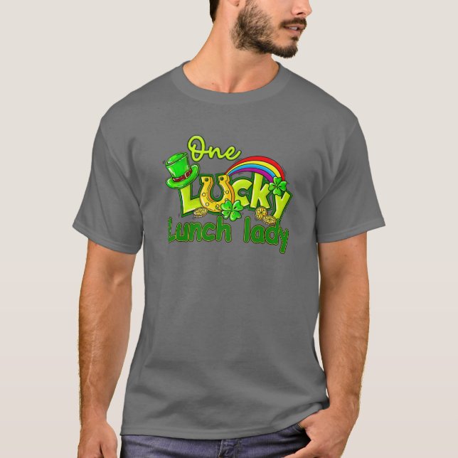 One Lucky Lunch Lady St Patricks Day Shamrock Cafe T Shirt (Framsida)