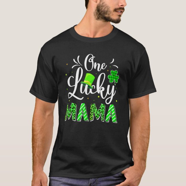 One Lucky Mama Irish Shamrock Leopard St Patrick's T Shirt (Framsida)