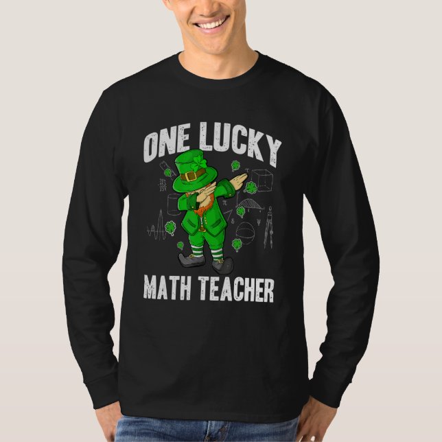 One Lucky Math Teacher St Patricks Day Dabbing Lep T Shirt (Framsida)