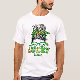 One Lucky Meme Messy Bun Leopard St Patrick's Day T Shirt