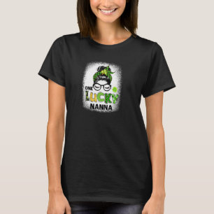 One Lucky Nanna Messy Bun Leopard St patrick's day T Shirt