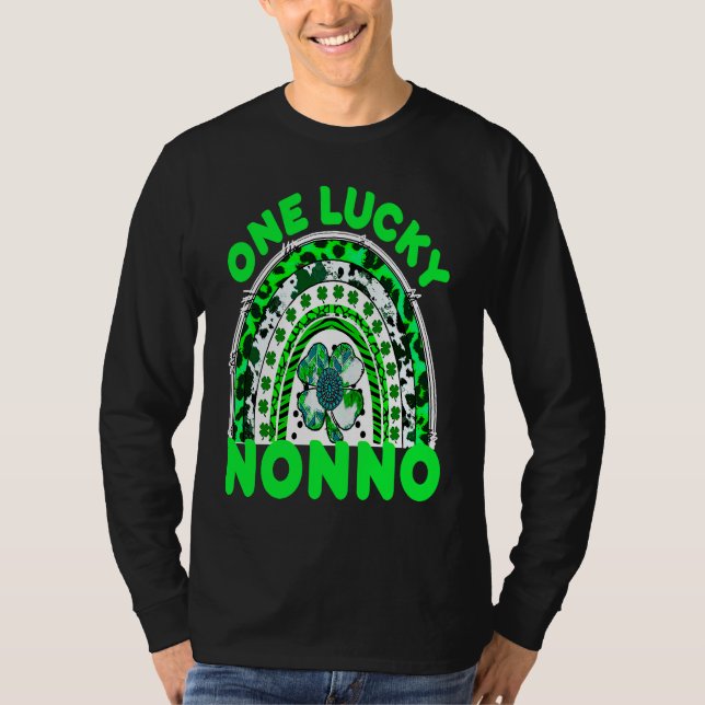 One Lucky Nonno Good Luck Green Rainbow Shamrock L T Shirt (Framsida)