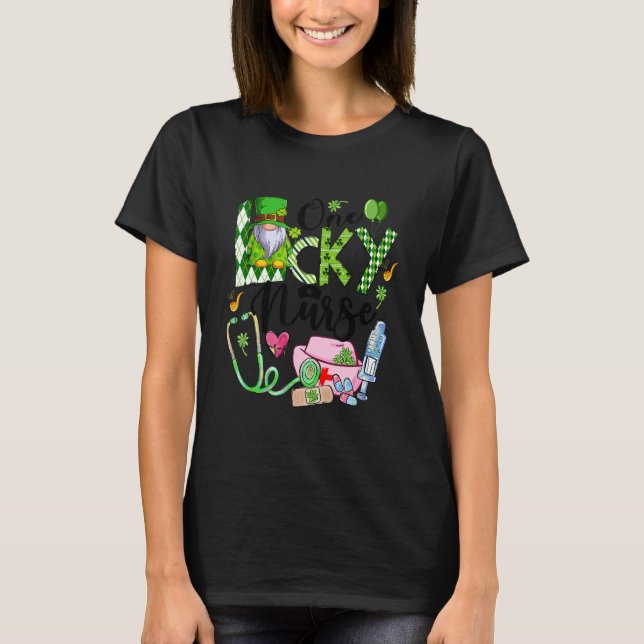 One Lucky Nurse Cute Gnome Shamrock St Patricks Da T Shirt (Framsida)