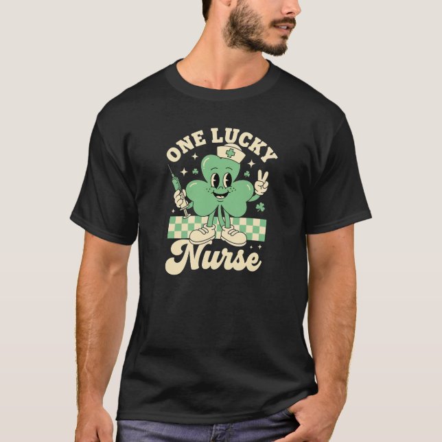 One Lucky Nurse Retro Shamrock Mascot Art T Shirt (Framsida)