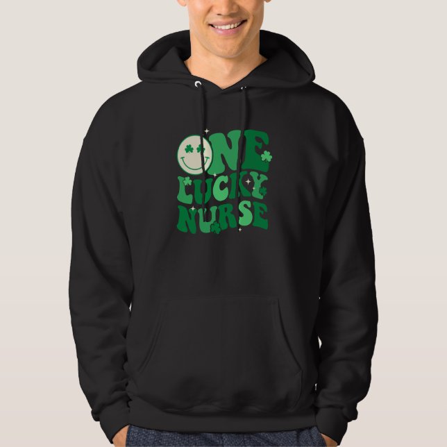 One Lucky Nurse Shamrock Groovy Happy St Patrick's Hoodie (Framsida)