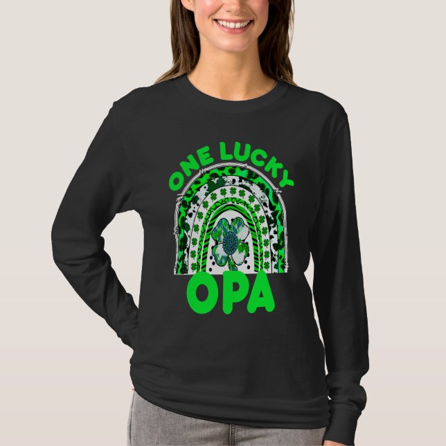 One Lucky Opa Good Luck Green Rainbow Shamrock Leo T Shirt (Framsida)