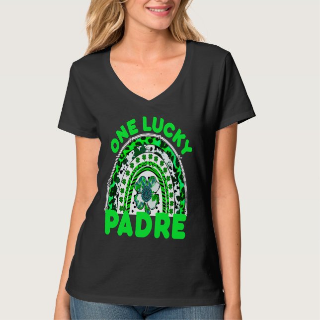 One Lucky Padre Good Luck Green Rainbow Shamrock L T Shirt (Framsida)