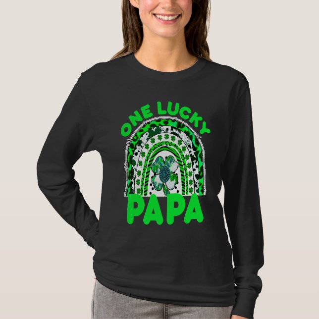 One Lucky Papa Good Luck Green Rainbow Shamrock Le T Shirt (Framsida)