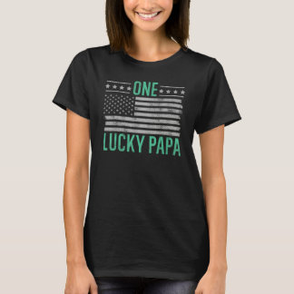 One Lucky Papa, Retro US Flag Funny Father's Day D T Shirt