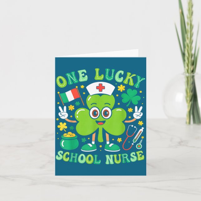 One Lucky School Nurse St Patrick's Day Shamrock I Kort (Framsida)