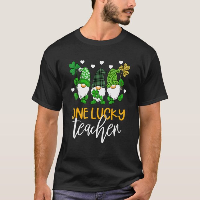 One Lucky Teacher Gnomies St Patrick's Day Gnome S T Shirt (Framsida)