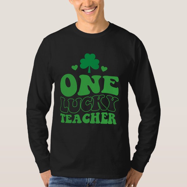 One Lucky Teacher Groovy Retro St Patrick's Day Sh T Shirt (Framsida)