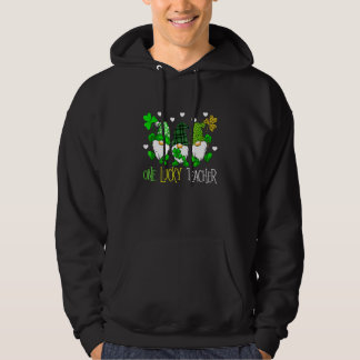 One Lucky Teacher Irish Gnome Leopard Patricks Day Hoodie