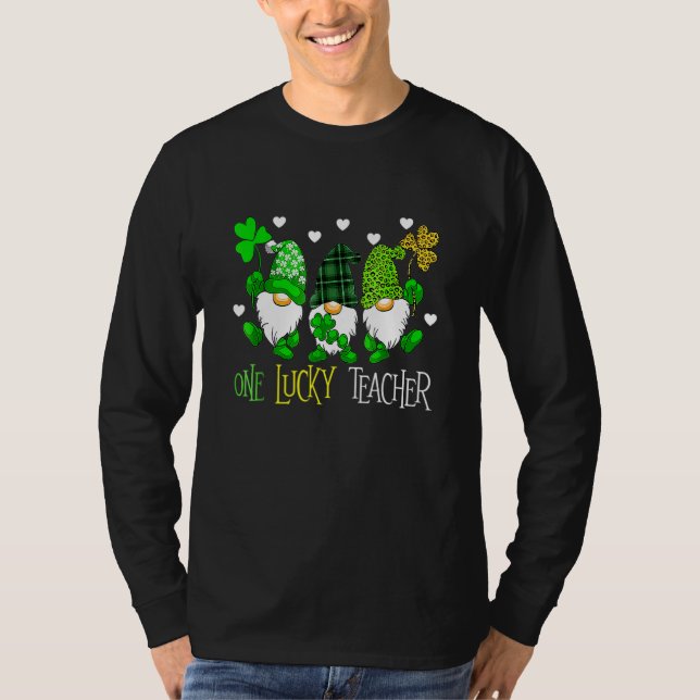 One Lucky Teacher Irish Gnome Leopard Patricks Day T Shirt (Framsida)