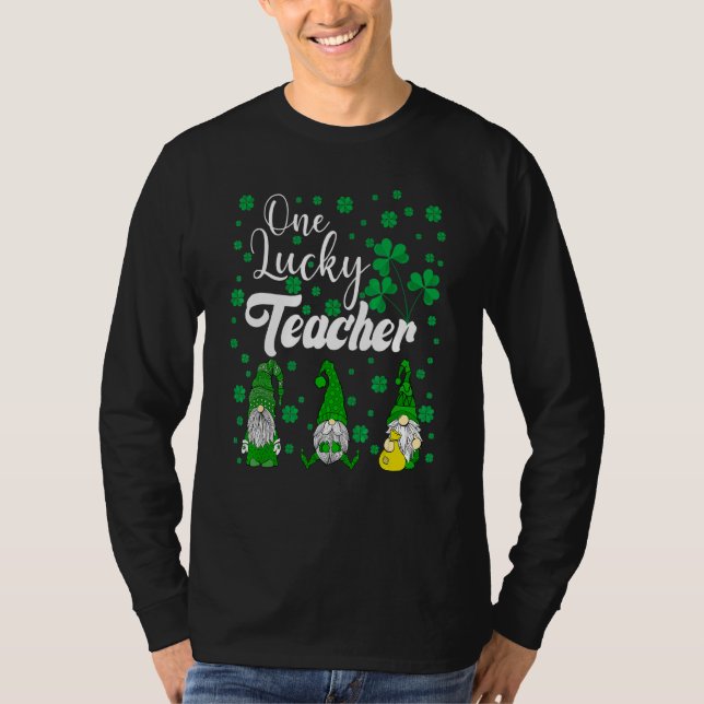 One Lucky Teacher Irish Gnomes St Patricks T Shirt (Framsida)