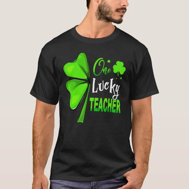 One Lucky Teacher Klöver Irish Shamrock St Patrick T Shirt (Framsida)