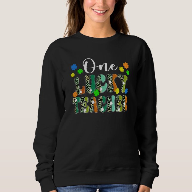 One Lucky Teacher Leopard Print Cute Shamrock C T Shirt (Framsida)