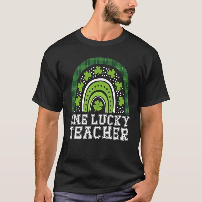 One Lucky Teacher Leopard Rainbow St. Patrick's Da T Shirt (Framsida)