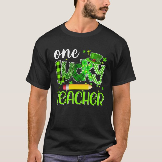 One Lucky Teacher Pencil Shamrock St Patricks Day  T Shirt (Framsida)