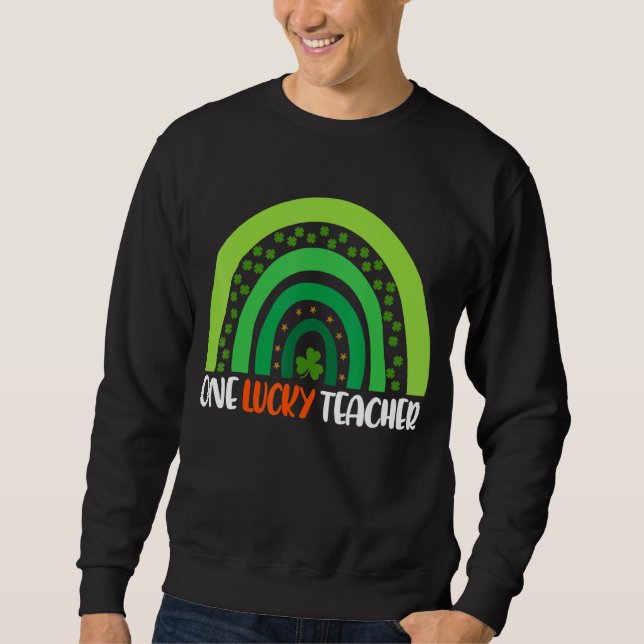 One Lucky Teacher Rainbow Funny St Patricku2019s D Lång Ärmad Tröja (Framsida)