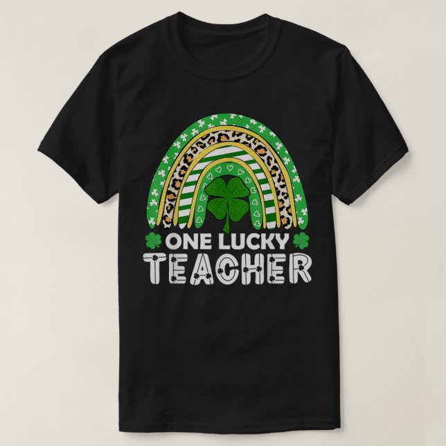 One Lucky Teacher Rainbow Leopard St Patricku2019s T Shirt (Design framsida)