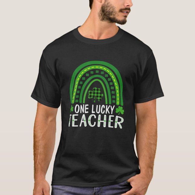 One Lucky Teacher Rainbow Shamrock St Patricks Day T Shirt (Framsida)